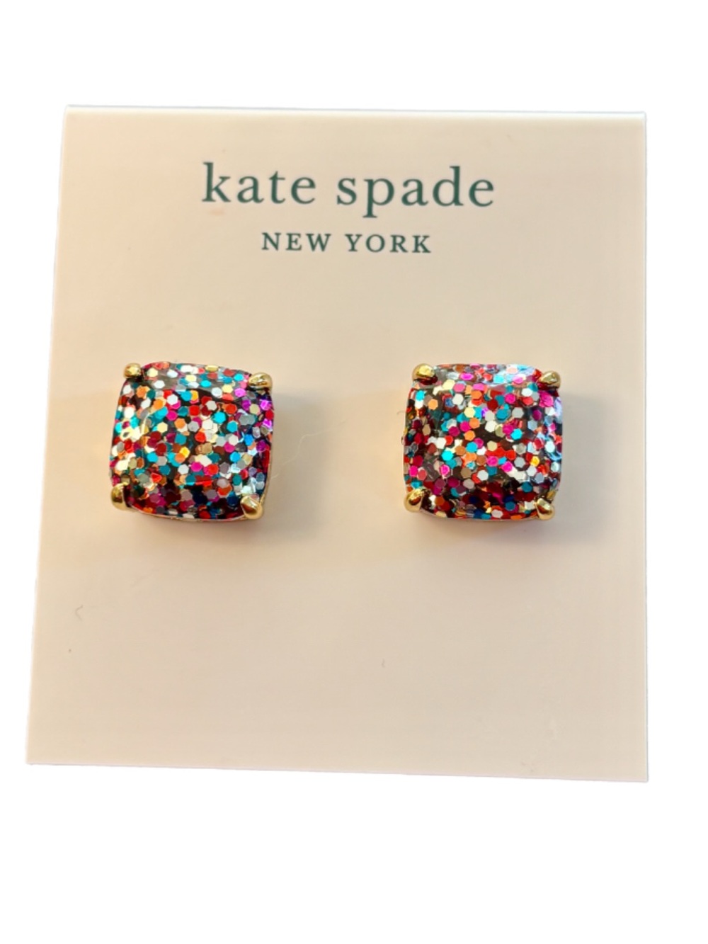 KATE SPADE Multicolor Glitter Square Stud Earrings $38.00 brand new